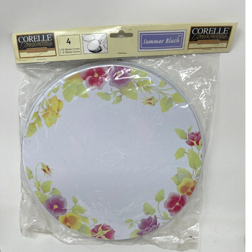 Vtg 80s Corelle Coordinates Floral Flower Electric Stove Burner Cover Set 4 NEW.